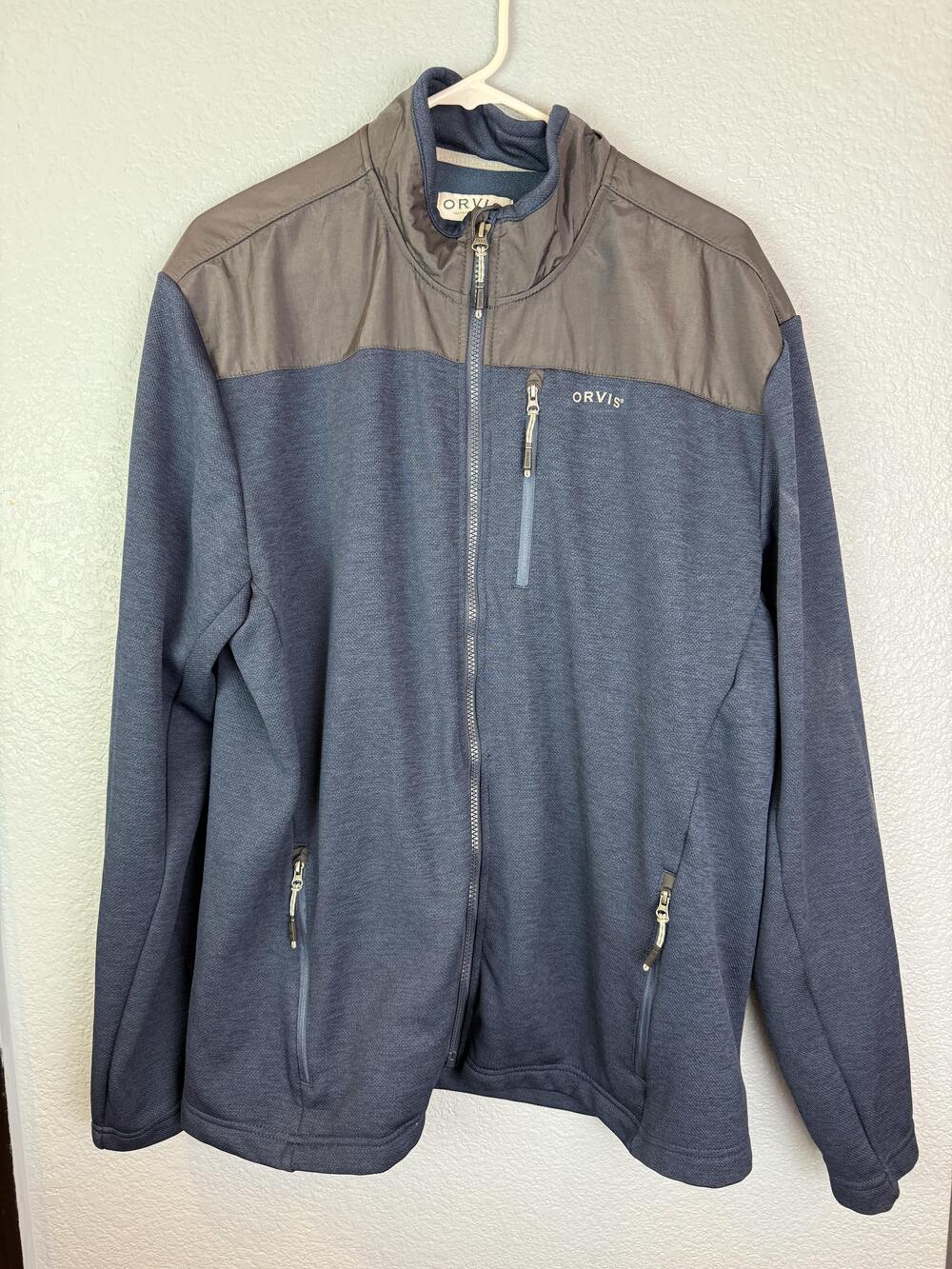 Orvis Jacket Mens XL Full Zip Outdoor Nylon Shoulder Classic Fleece